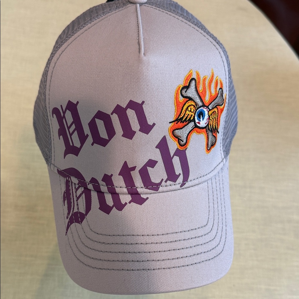 Von Dutch Gray Cap with Purple Logo and Flame Design